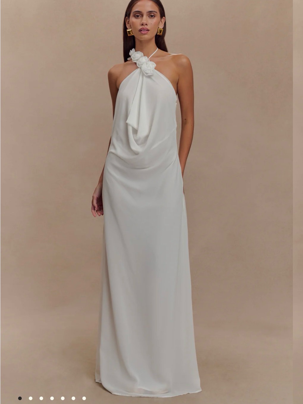 Meshki Rosalia Gown Elegant White Halter Maxi Dress With Floral Neck Detail